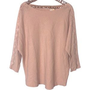 Siren Lily Women’s Blush Pink Lace Rhinestone Dolman 3/4 Sleeve Knit Sweater